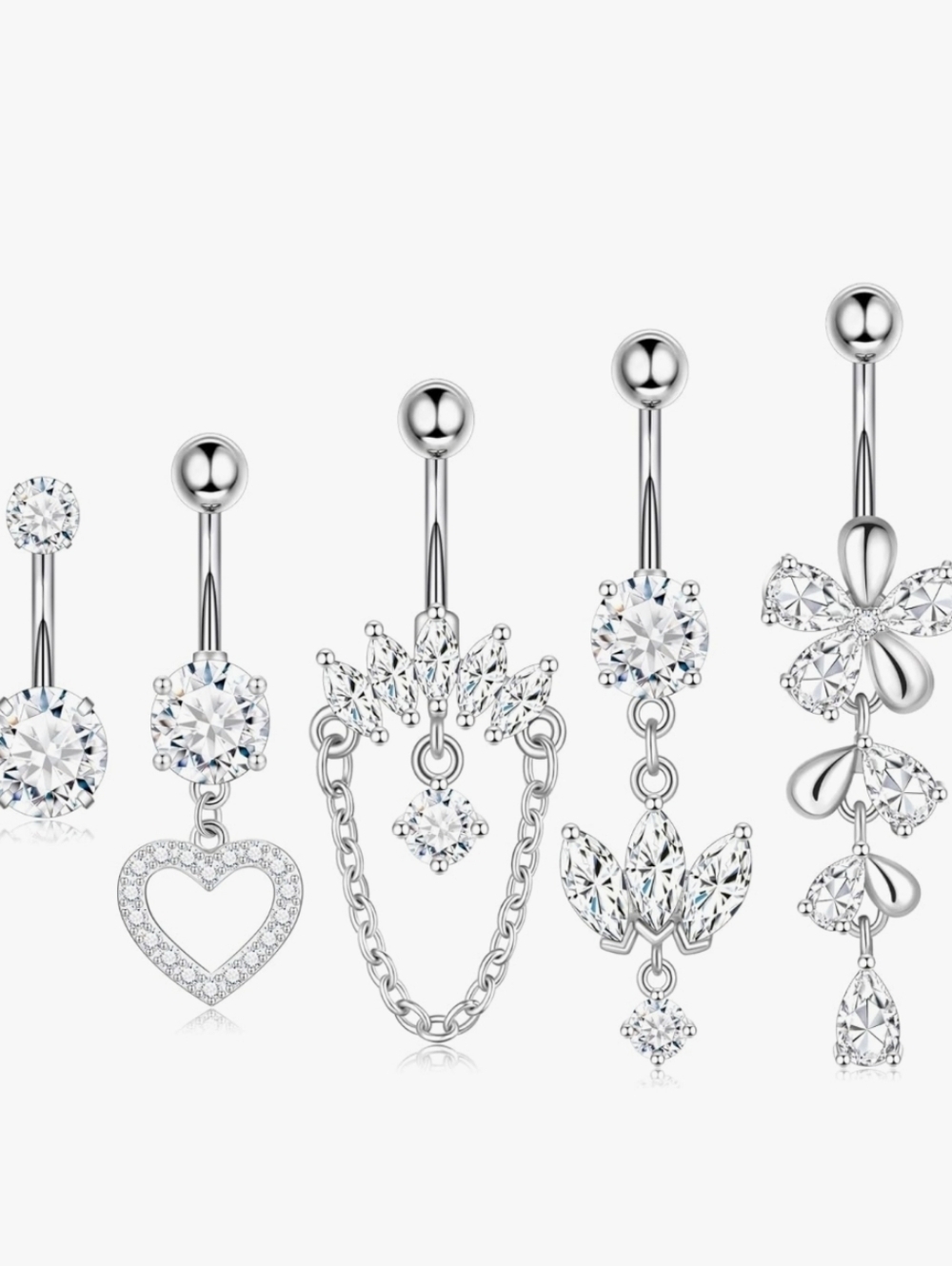Dainty Silver Crystal Belly Button Ring Set